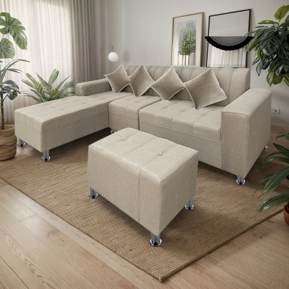 Sofá Seccional Bremen 4 Cuerpos con Puff Beige Movenda